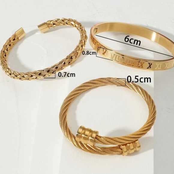 Men Gold Tone Bracelets 3 Pieces - Picture 3 of 3